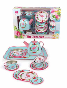 15Pc. Flamingo Tin Tea Set